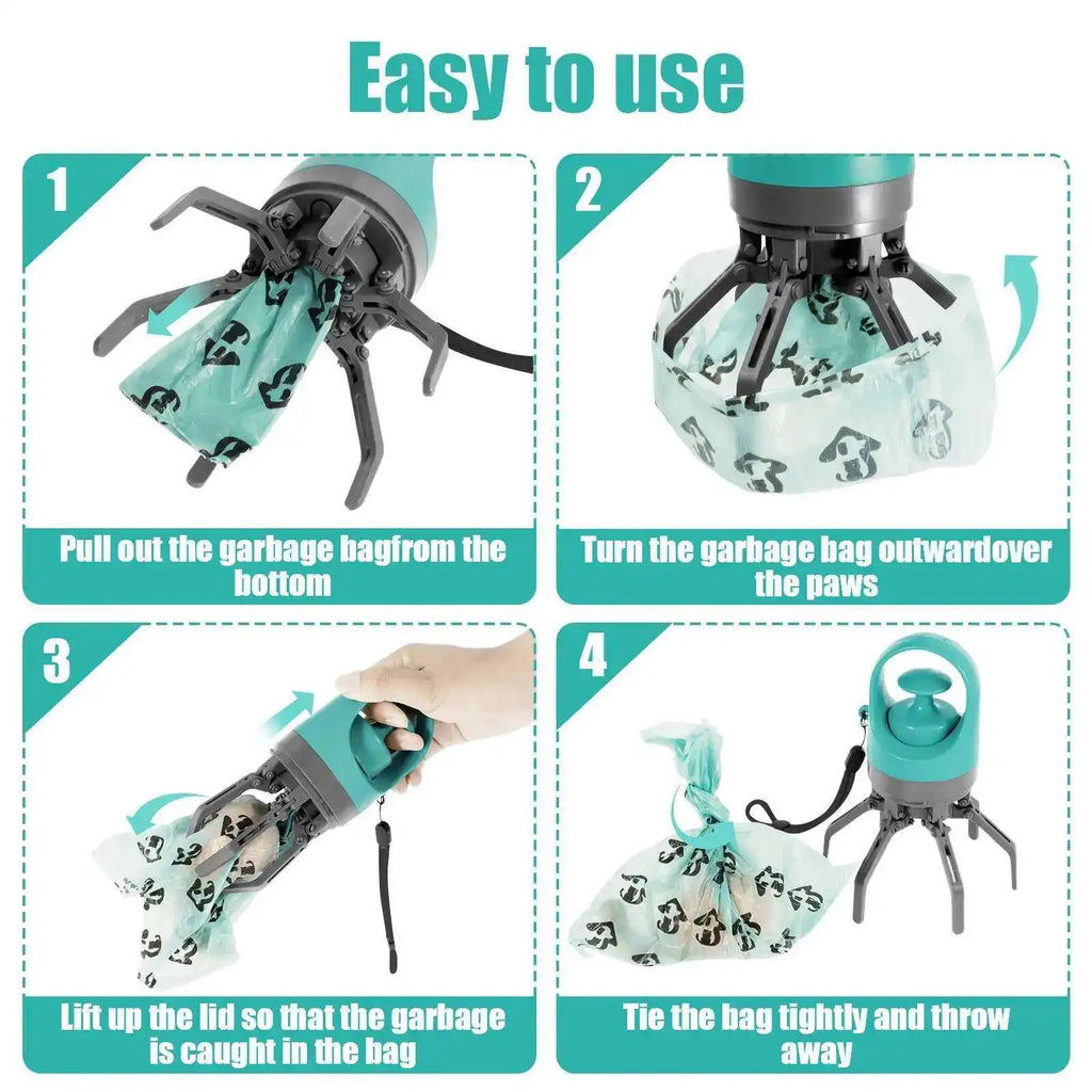 Portable Dog Pooper Scooper Pet Waste Pick-up Outdoor Cleaner Built-in Garbage Bag Handheld Pet Poop Grabber No Touch Design