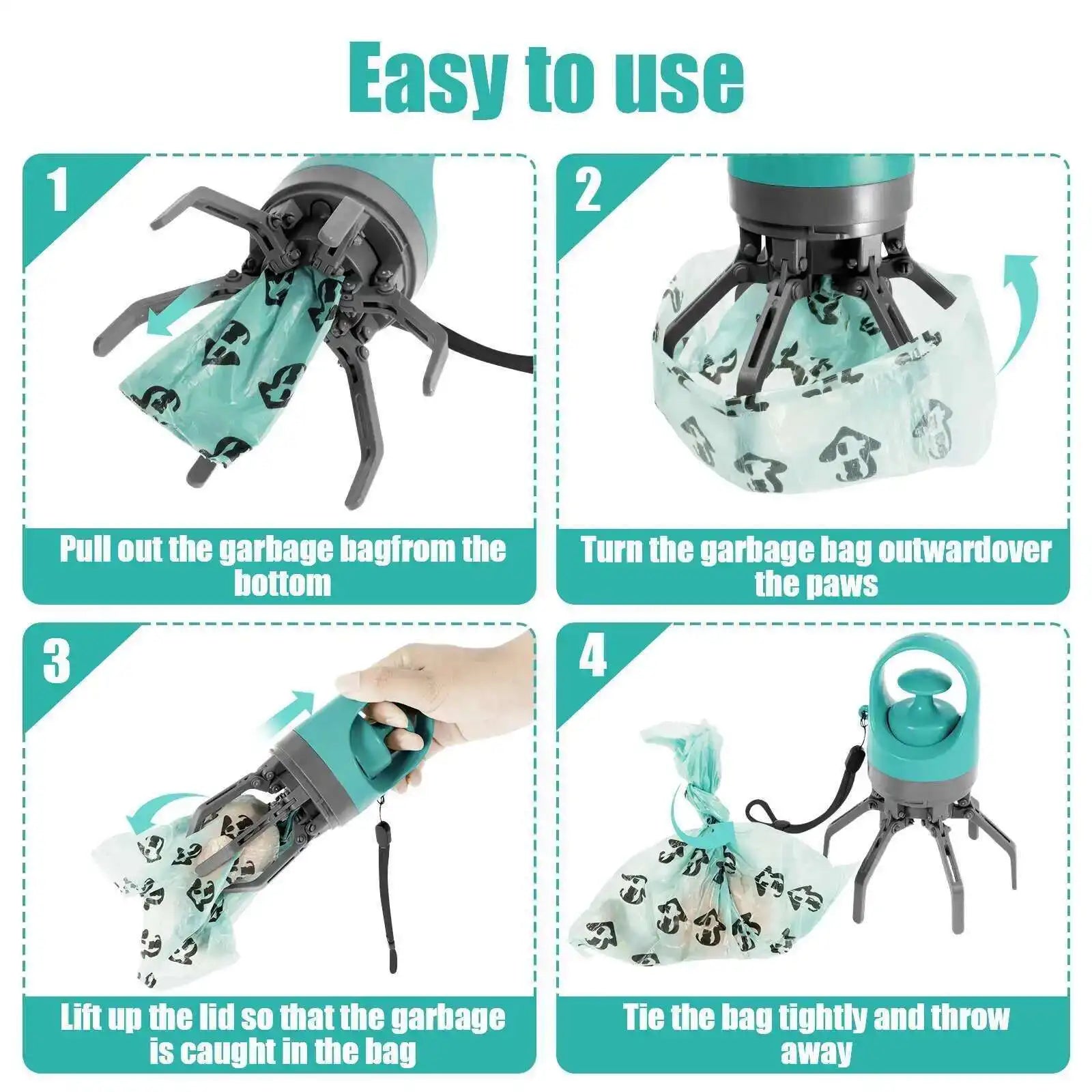Portable Dog Pooper Scooper Pet Waste Pick-up Outdoor Cleaner Built-in Garbage Bag Handheld Pet Poop Grabber No Touch Design
