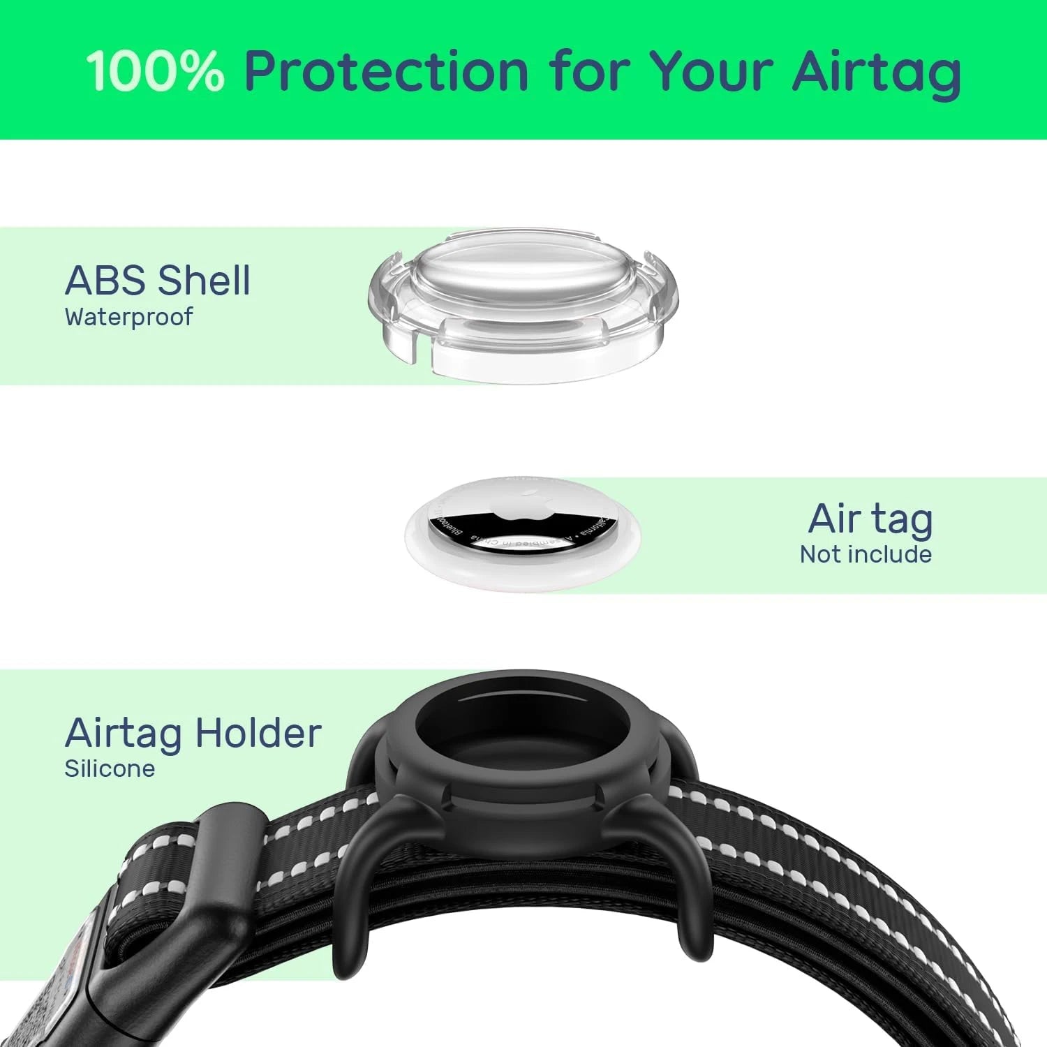 Waterproof Air Tag Dog Collar with AirTag Holder, Reflective Soft Padded & Safety Buckle, AirTag Pet Collar Adjustable for Dogs