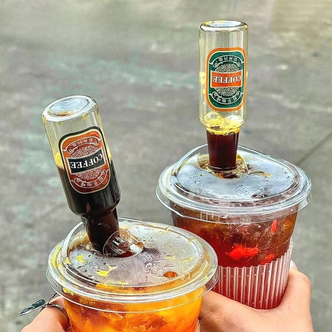 20pcs 98 Caliber Disposable Coffee Cup Double Hole Lid Small Wine Bottle Transparent Milk Tea Cup Takeaway  Juice Cups with Lids