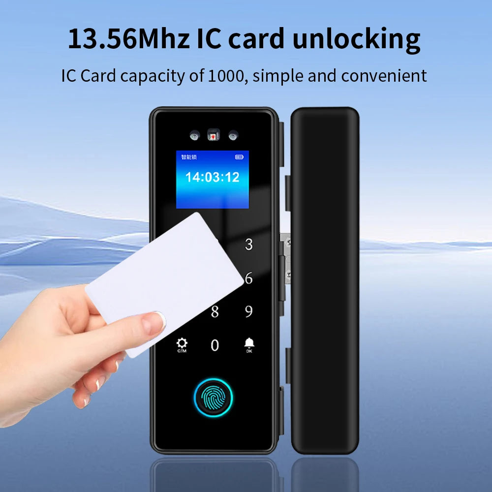WIFI Tuya 3D Face Recognition  Smart Glass Lock Biometric Electronic Fingerprint Unlock Glass Door Lock Mobile remote Control