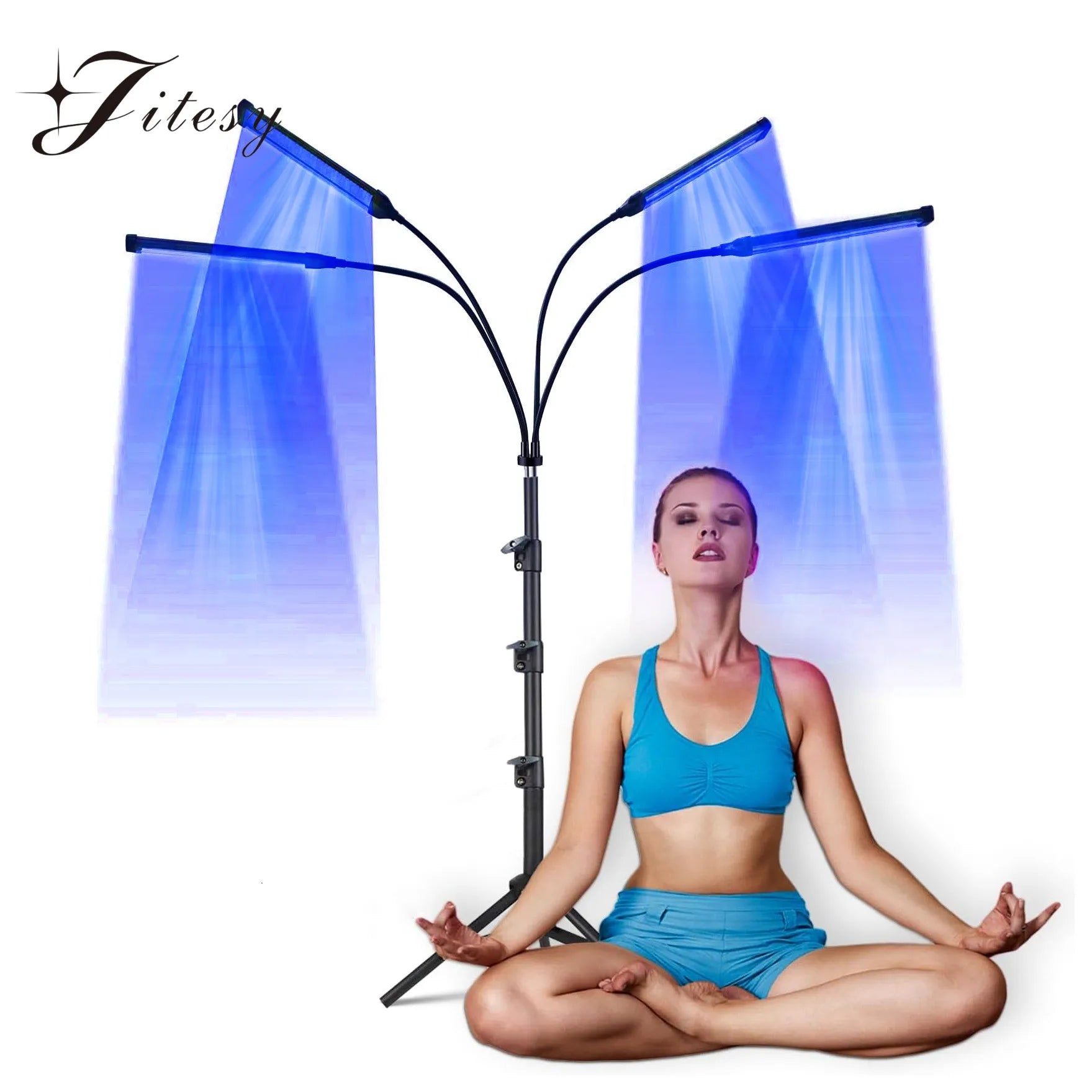 60W Tanning Lamp 4-Head UV Tanning Machine 432 LEDS Blue Light Wavelength 460nm & 490nm 360° Rotation Solarium Tanning Light