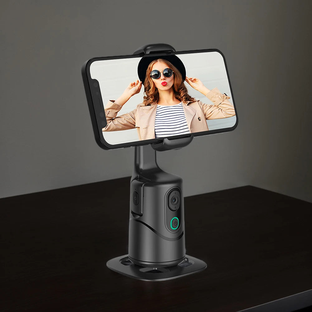 360° Rotating Auto Face Tracking Phone Stand No App Gesture Control Smart Shooting Camera Mount with Selfie Light Remote