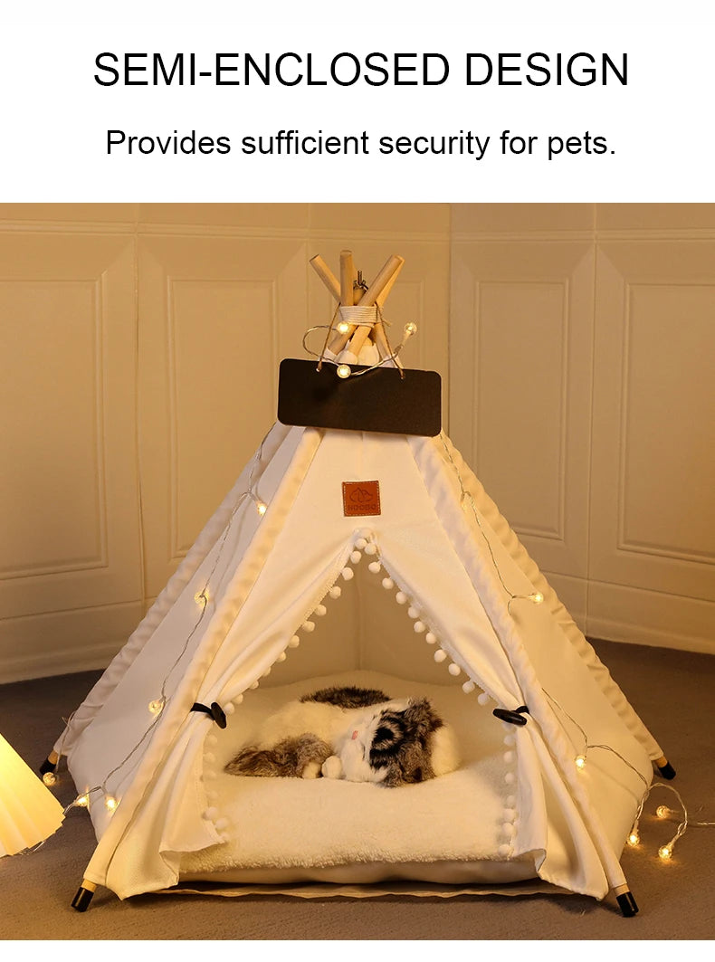 Winter Pet Teepee Tent w/ Dual-Sided Cushion, Warm Plush Side, Anti-Slip Base, Stabilizers, Fully Washable - Ideal for Dogs cats