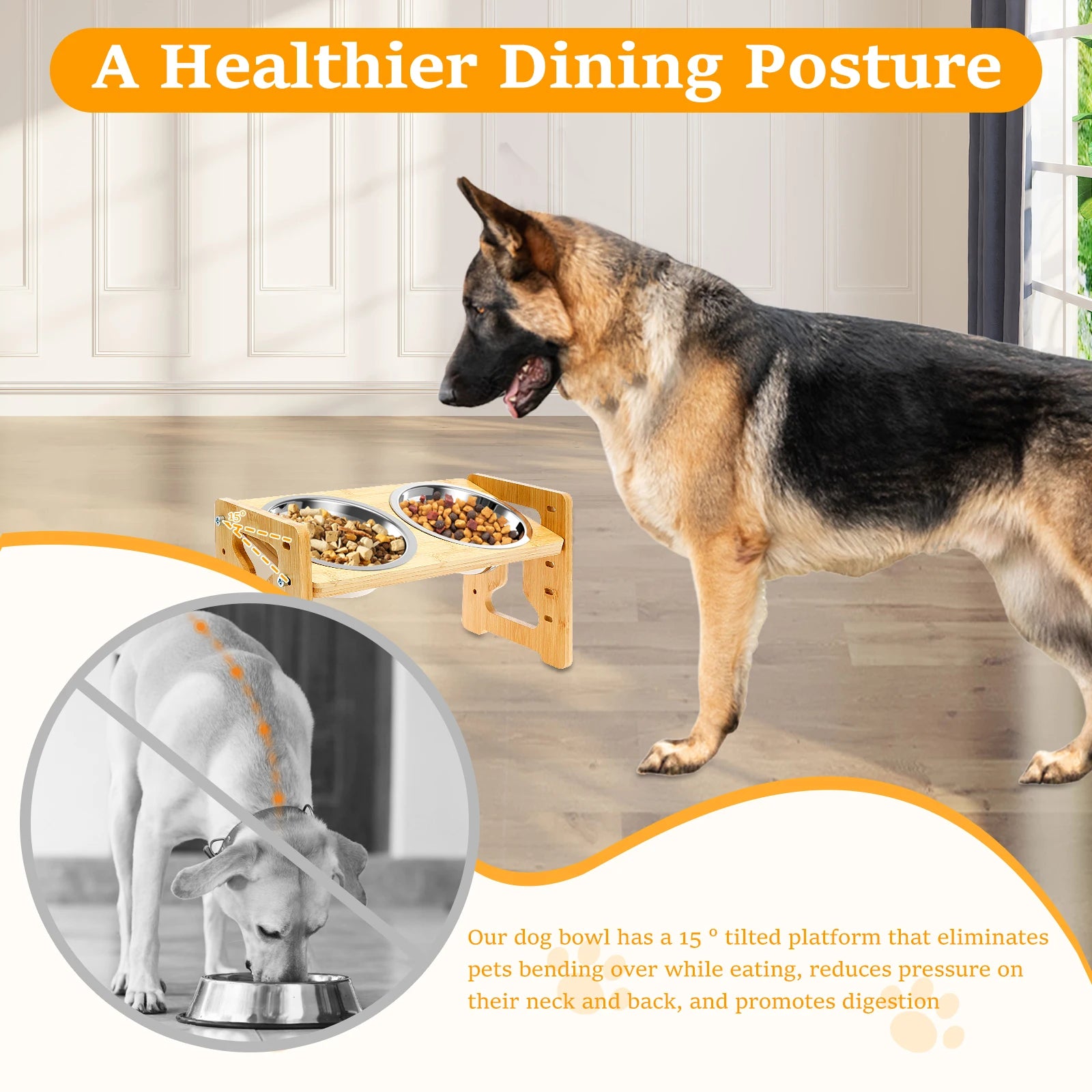Elevated Dog Bowls Wood Tilted Adjustable Dogs Feeder Stand with Stainless Steel Food Bowls for Your Cat and Dog Pet Accessories
