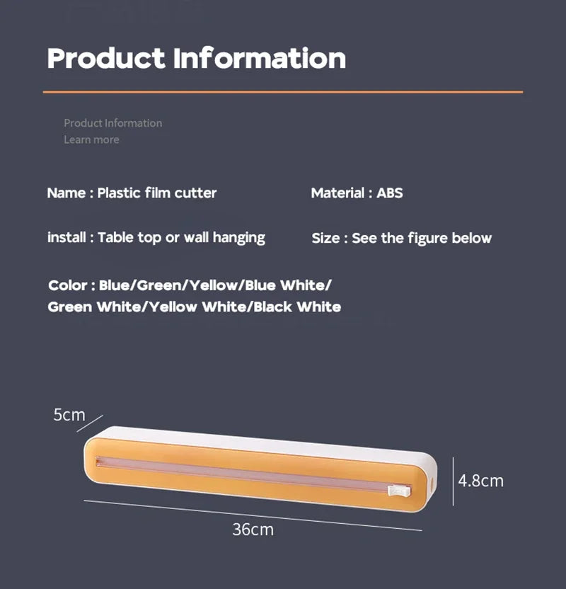 Food Film Dispenser Magnetic Plastic Wrap Dispenser with Cutter Storage Box Aluminum Foil Stretch Film Cutter Storage Holder