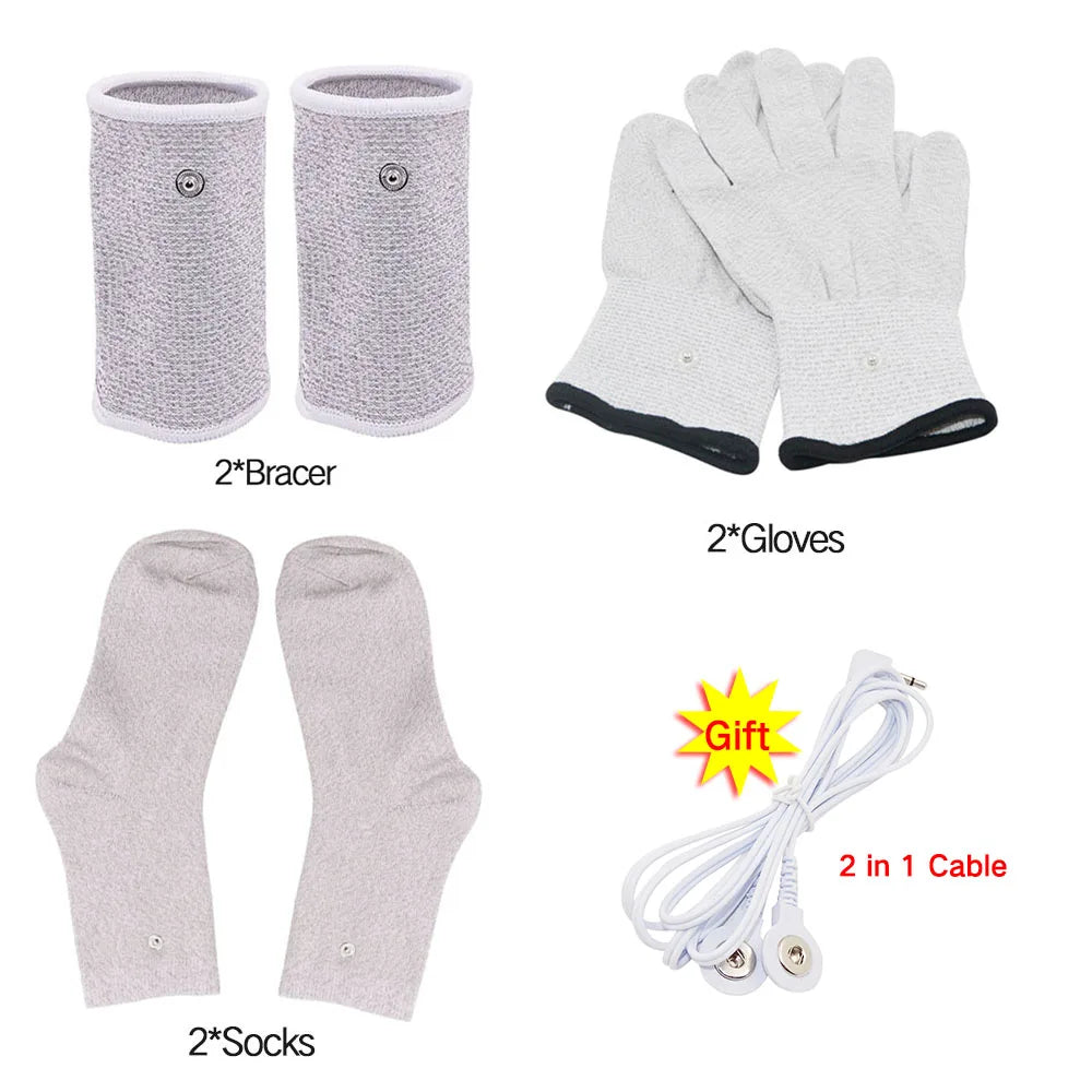 TENS EMS Electrode Electric Massager Accessories Glove Sock Bracer Slipper Cable Conductive Silver Fiber for Body Massage Pads