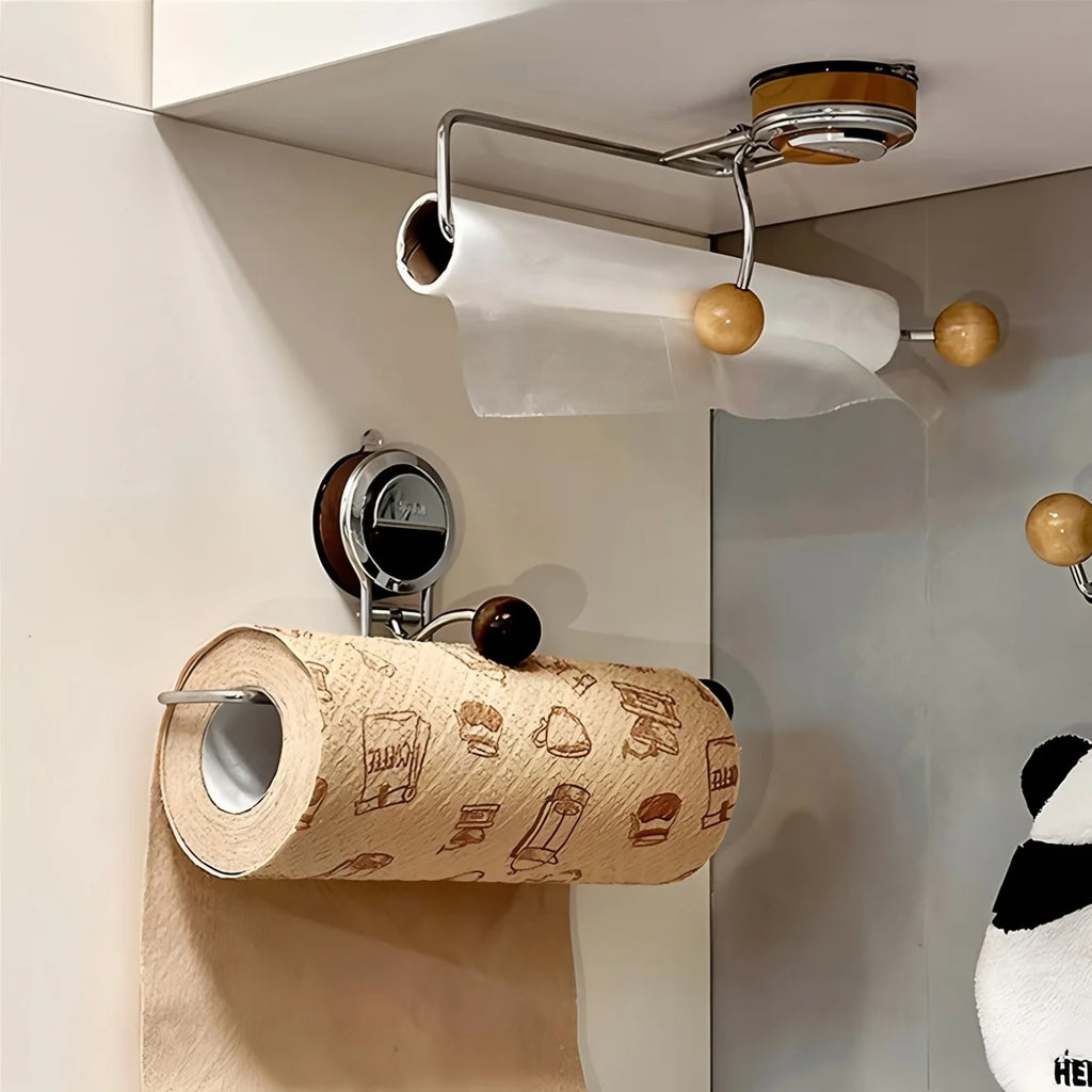 [1pc Stainless Steel Paper Towel Holder] 1pc Non-Drilling Stainless Steel Suction Cup Kitchen Paper Towel Holder