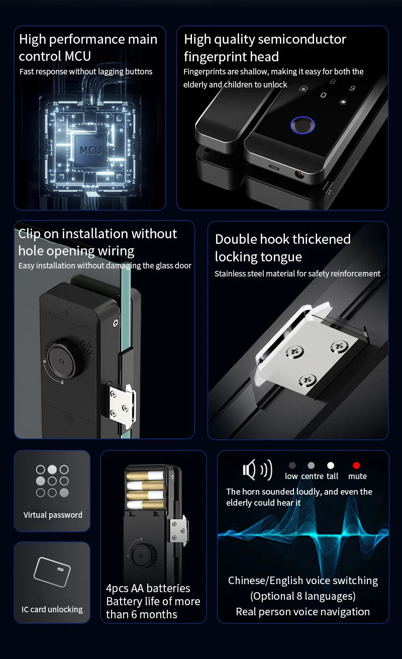 JDS6 TTLOCK APP Sliding Glass/Wood Fingerprint Lock Bluetooth Biometric Electronic Office Password 13.56Mhz RFID Keyless Unlock