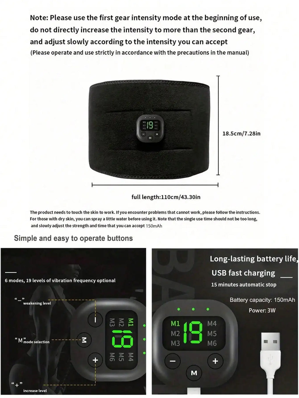 Waist massager, portable USB charging shaping device, electric arm, hip, leg training device, shaping belt, fitness massager