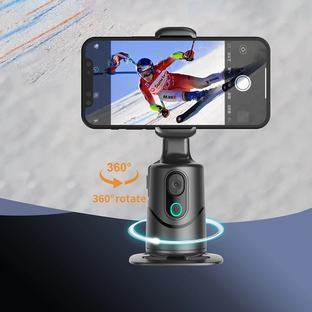 360° Rotating Auto Face Tracking Phone Stand No App Gesture Control Smart Shooting Camera Mount with Selfie Light Remote