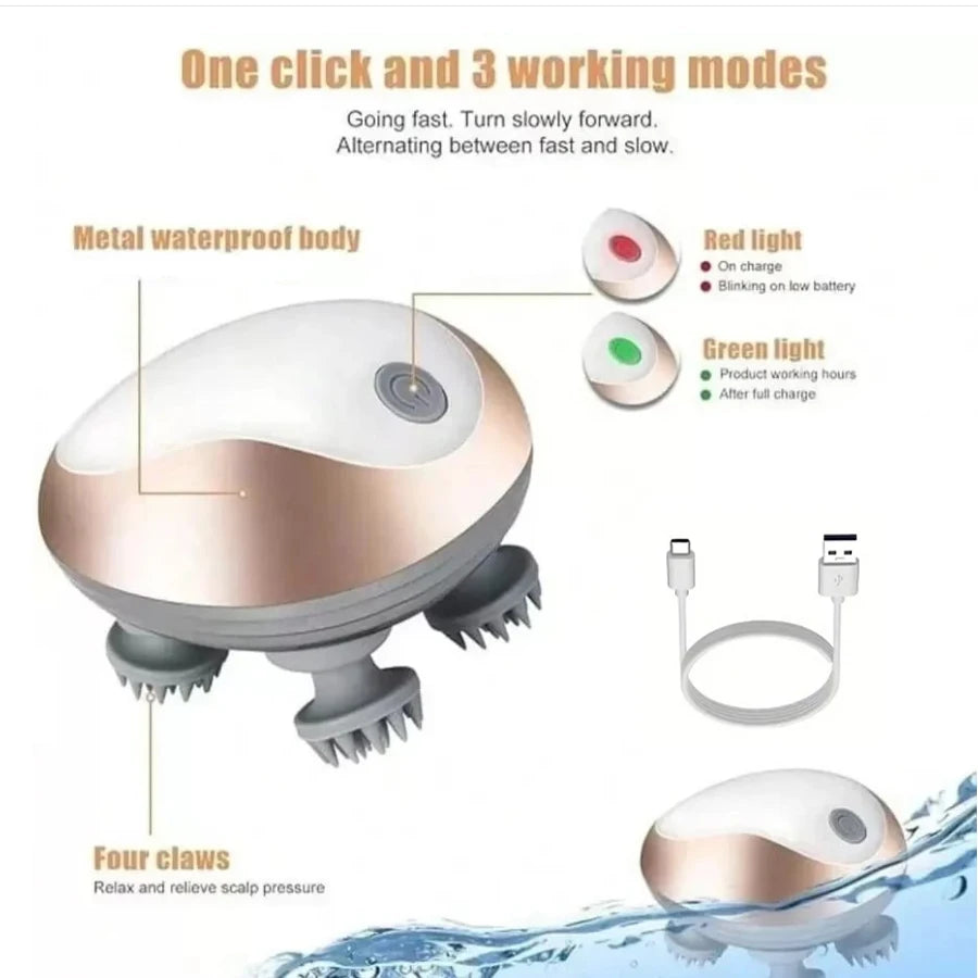 USB charging handheld multifunctional head kneading massager, 3-speed adjustment, mimicking human finger massage