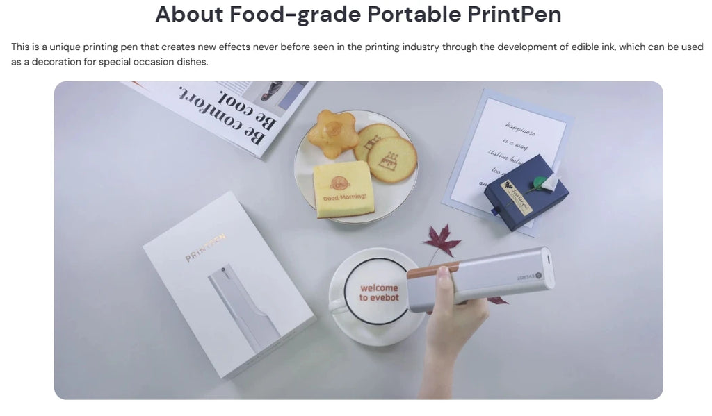 Evebot Printpen Handheld Portable Mini Coffee PrintPen Latte Art Macaron Cookie DIY Design Printer Bluetooth 4.2
