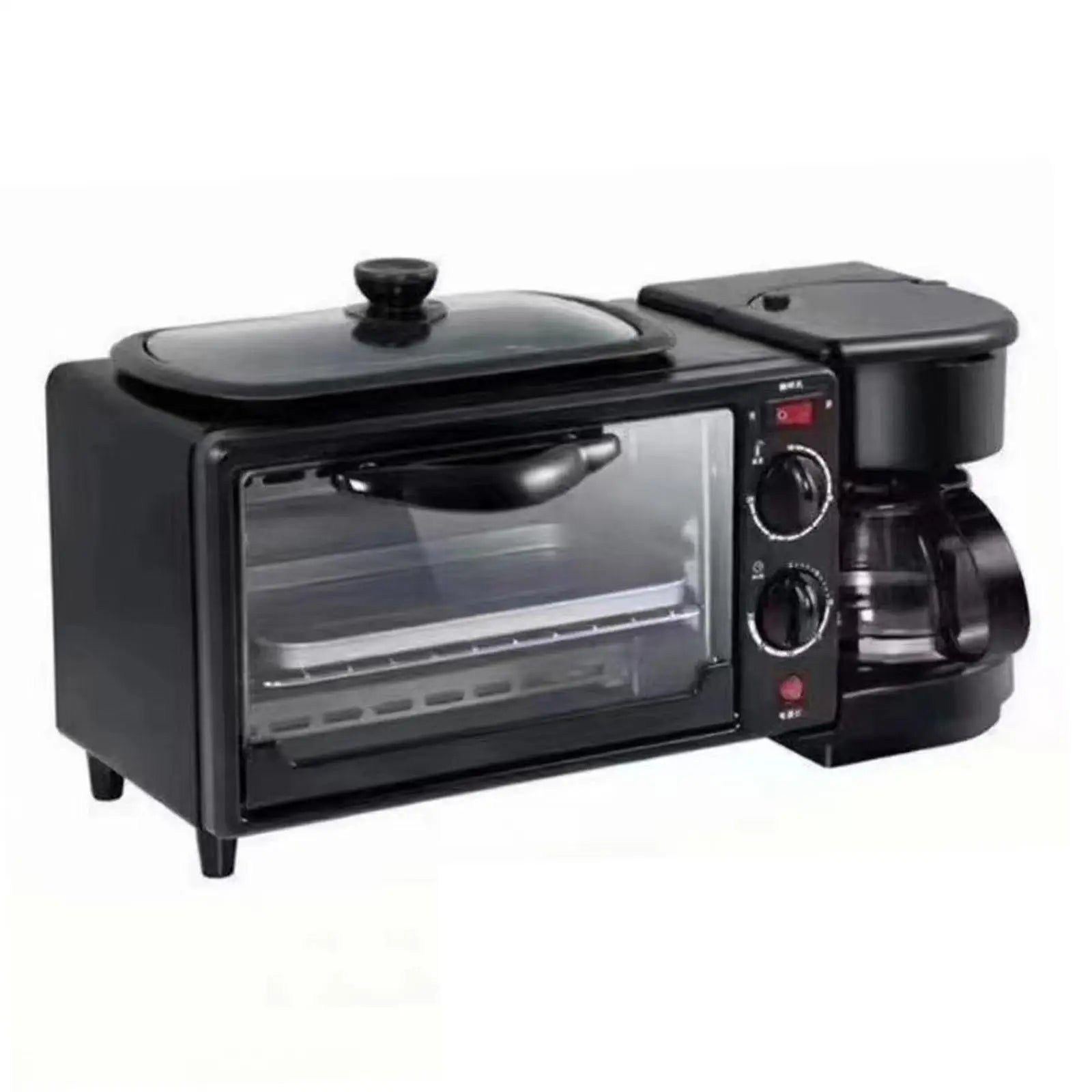 3 in 1 Breakfast Maker Multifunctional Toasters Oven with Timer with Glass Lid Oven Breakfast Maker for Bread Sandwich Egg