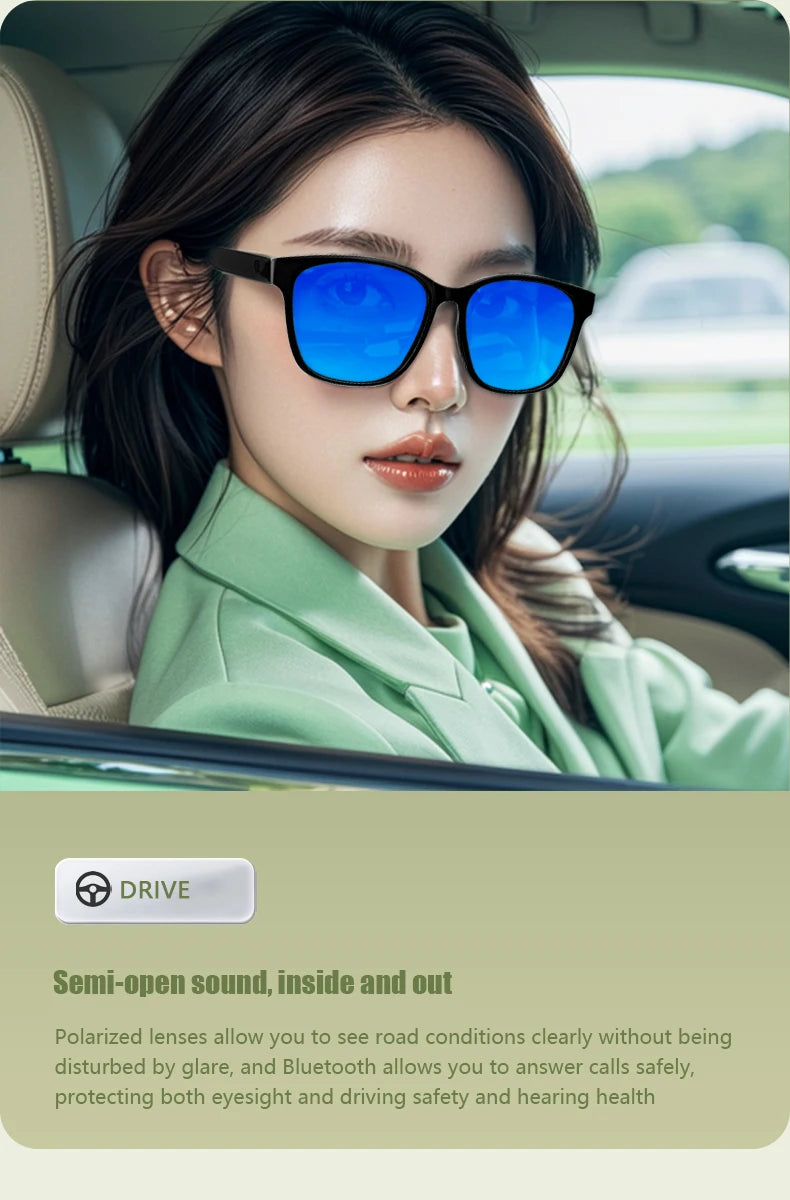 GS08 Smart Glasses with AI Assistant, Music/Calls, Noise Reduction, Anti-Blue Light, UV400, BT TWS for Men & Women