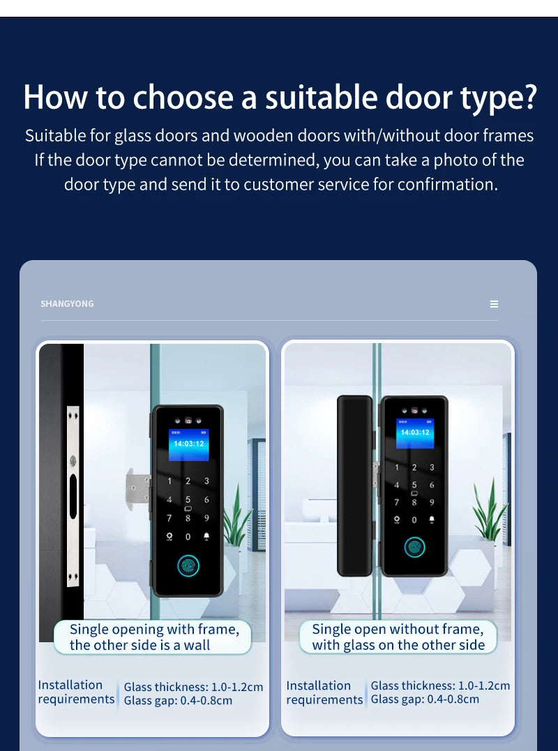 WIFI Tuya 3D Face Recognition  Smart Glass Lock Biometric Electronic Fingerprint Unlock Glass Door Lock Mobile remote Control
