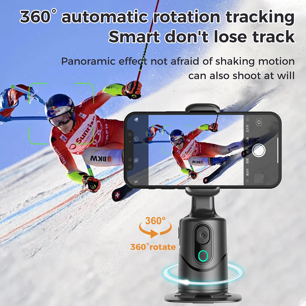 360° Rotating Auto Face Tracking Phone Stand No App Gesture Control Smart Shooting Camera Mount with Selfie Light Remote