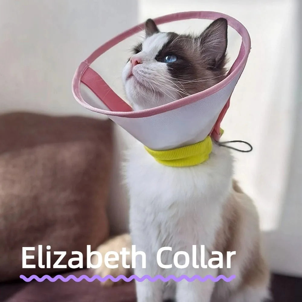 Anti-Bite Cat Elizabeth Collar Breathable Adjustable Cat Neck Protective Circle Snap Button Comfortable Pet Neck Cone