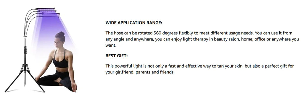 60W Tanning Lamp 4-Head UV Tanning Machine 432 LEDS Blue Light Wavelength 460nm & 490nm 360° Rotation Solarium Tanning Light
