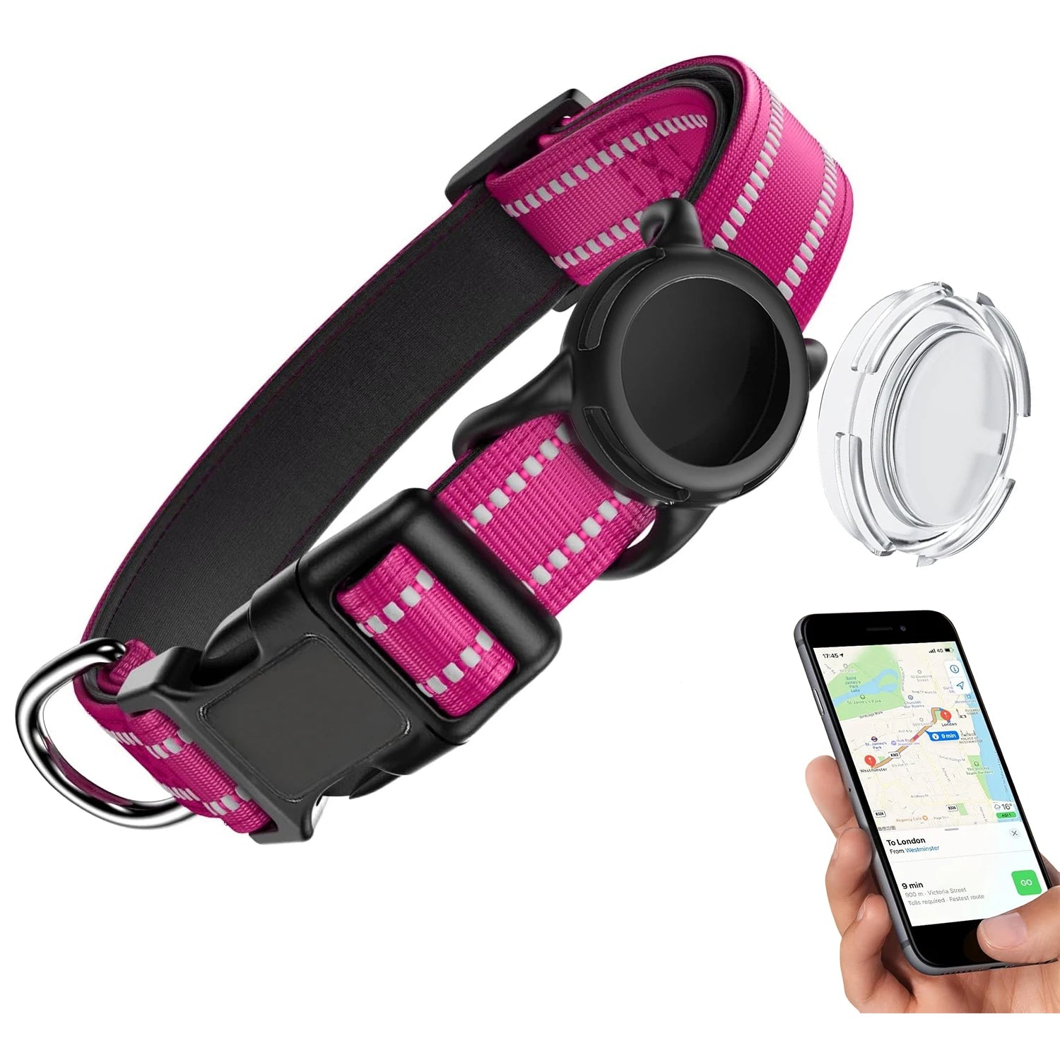 Waterproof Air Tag Dog Collar with AirTag Holder, Reflective Soft Padded & Safety Buckle, AirTag Pet Collar Adjustable for Dogs