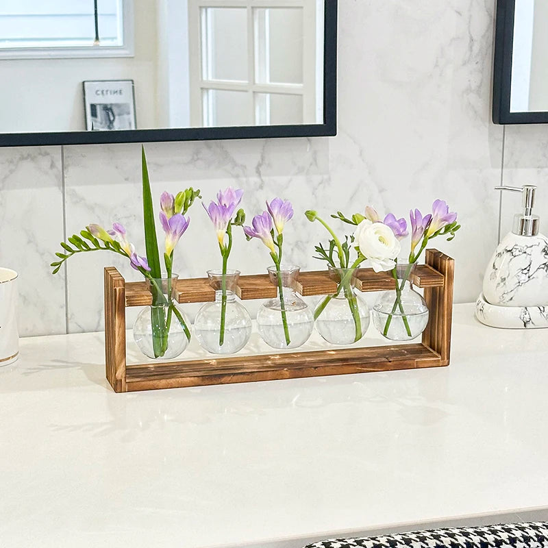 New Bayonet Light Bulb Vase Series Wooden Frame Hydroponic Plant Vase Container Basin Office Desktop Decoration Home Decoration