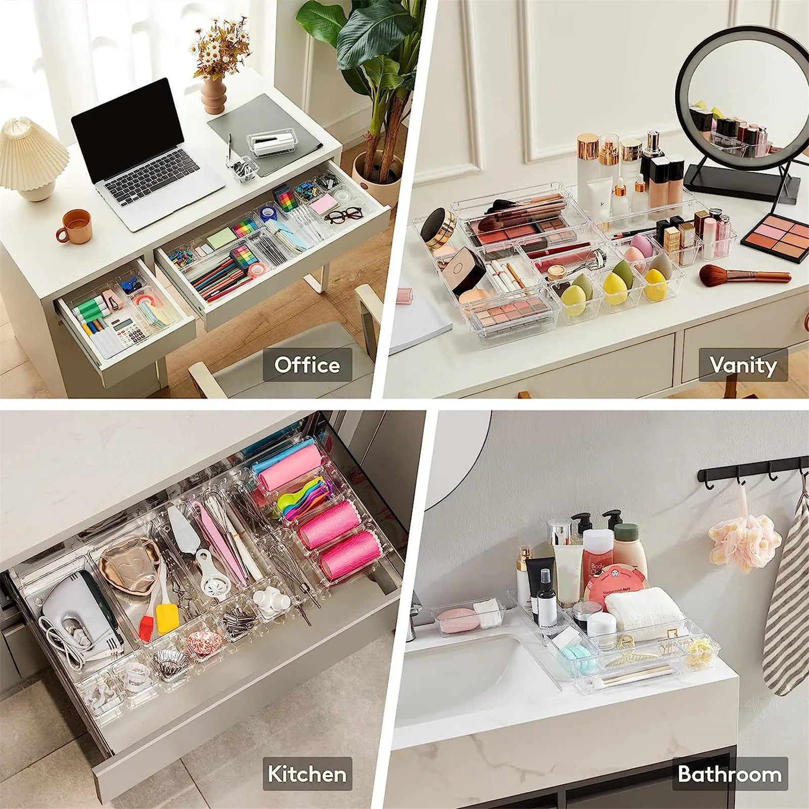 10-Piece Clear Drawer Organizer Set
