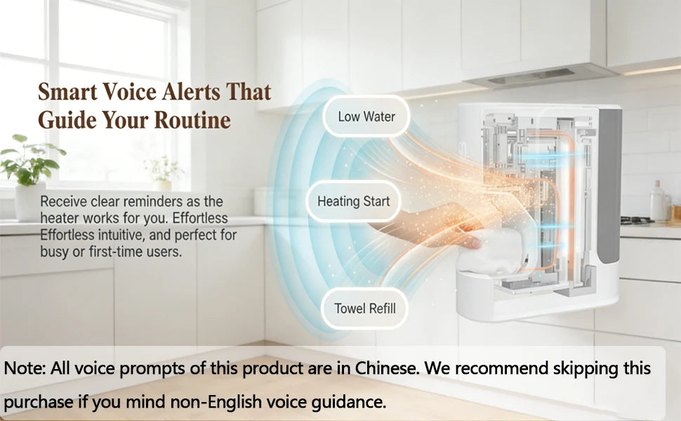 Hot Face Towel Warmer Machine Dispenser 5-Second Warming Disposable with 55°C Constant Temperature & Voice Alerts, Portable