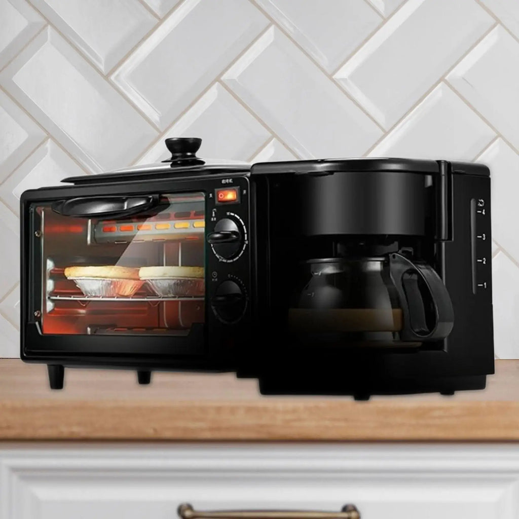 3 in 1 Breakfast Maker Multifunctional Toasters Oven with Timer with Glass Lid Oven Breakfast Maker for Bread Sandwich Egg