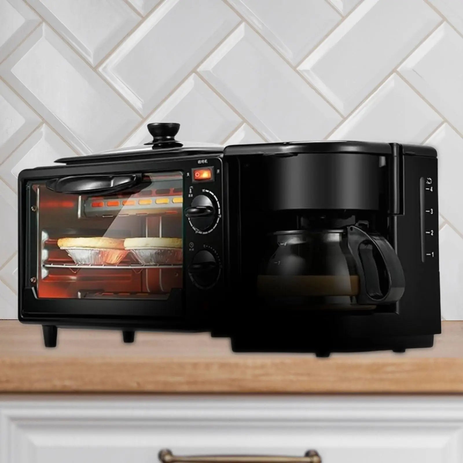 3 in 1 Breakfast Maker Multifunctional Toasters Oven with Timer with Glass Lid Oven Breakfast Maker for Bread Sandwich Egg