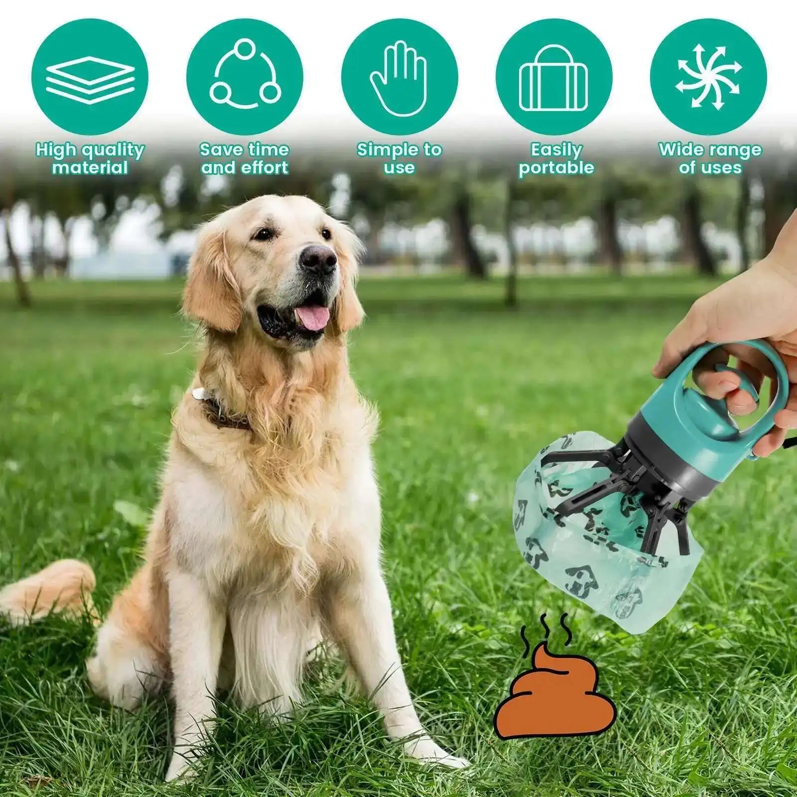 Portable Dog Pooper Scooper Pet Waste Pick-up Outdoor Cleaner Built-in Garbage Bag Handheld Pet Poop Grabber No Touch Design