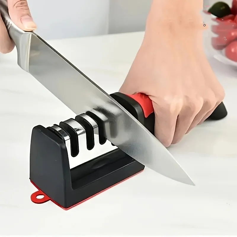 4 in1 Knife Sharpener, 4 Stage Manual Sharpener for Sharpening Kitchen Knives - Ceramic Stone, Tungsten Carbide Plates, Diamond