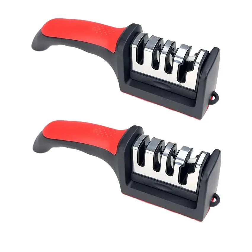 4 in1 Knife Sharpener, 4 Stage Manual Sharpener for Sharpening Kitchen Knives - Ceramic Stone, Tungsten Carbide Plates, Diamond
