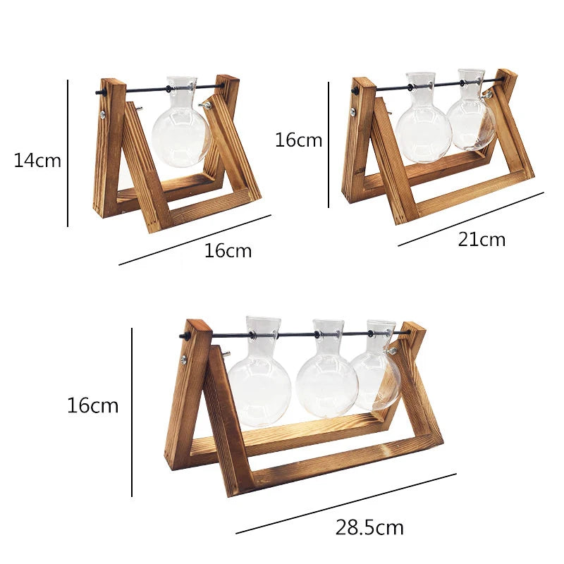 Terrarium Creative Hydroponic Plant Transparent Vase Wooden Frame vase decoratio Glass Tabletop Plant Bonsai Decor flower vase