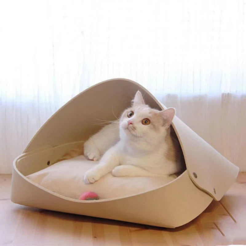 Pet Cat Nest Semi Enclosed Felt Cat Bed All Seasons Foldable Lock Pets House Washable Creative Cat House Cat Accesories