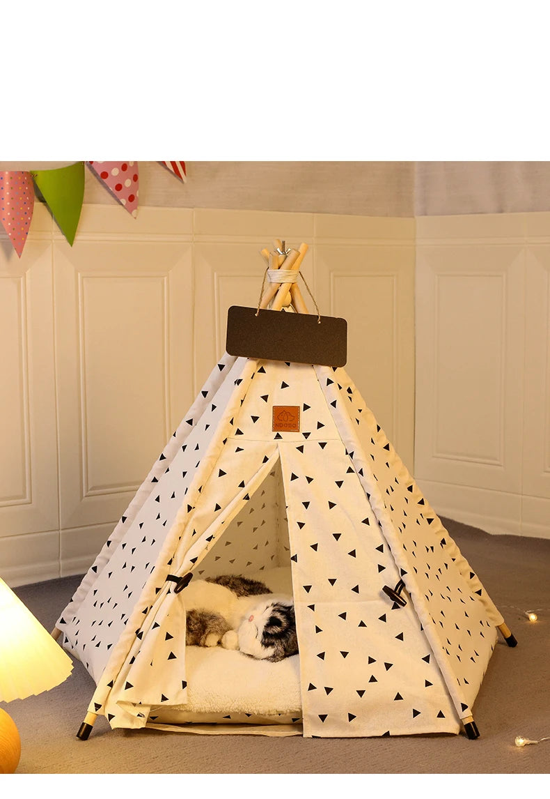 Winter Pet Teepee Tent w/ Dual-Sided Cushion, Warm Plush Side, Anti-Slip Base, Stabilizers, Fully Washable - Ideal for Dogs cats