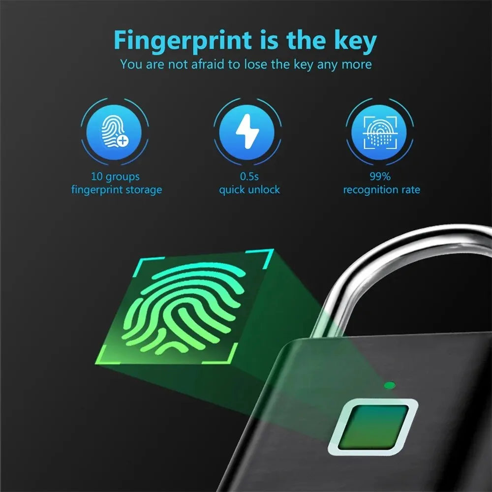 KERUI Keyless USB Charging Fingerprint Smart Lock Waterproof Unlock Portable Lock Anti-theft Security Door Lock Padlock Electric