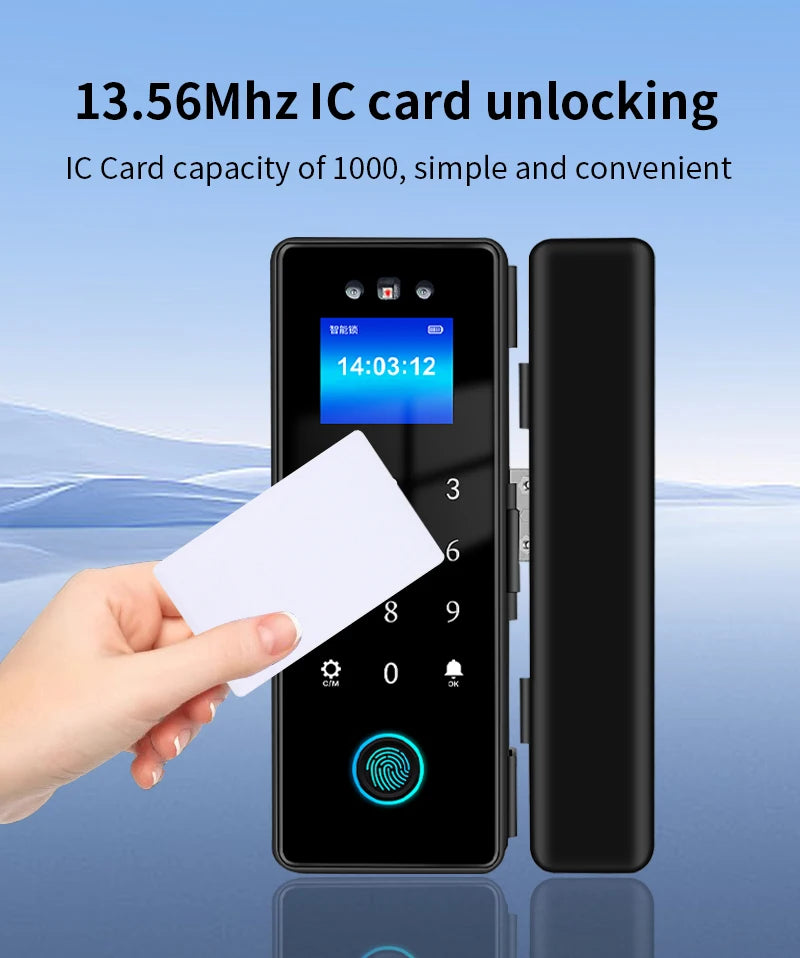 WIFI Tuya 3D Face Recognition  Smart Glass Lock Biometric Electronic Fingerprint Unlock Glass Door Lock Mobile remote Control