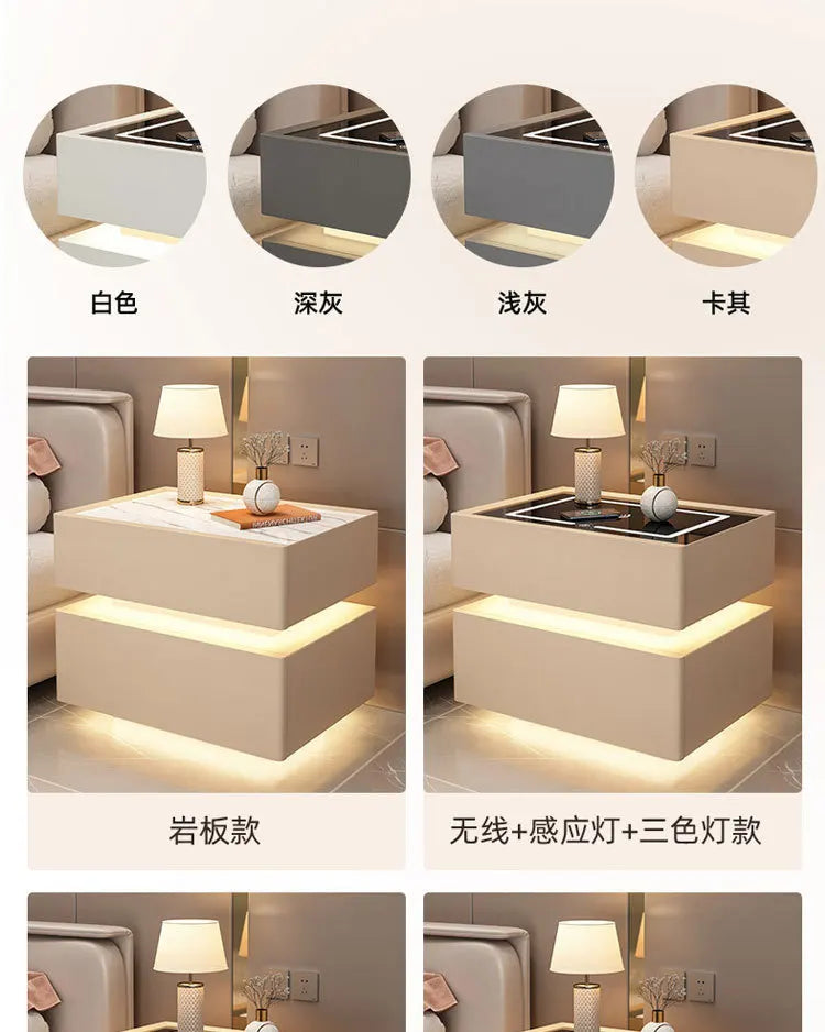 Smart Nightstand with Wireless Charger Bluetooth Speaker Sensor Light Ambient Lamp Password Lock Bedside Table for Bedroom