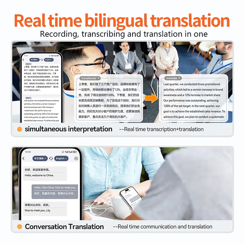 A30 AI Voice Recorder with Real-Time Transcription&Translation Digital Voice Recorder Support 189 Languages for Lectures Meeting