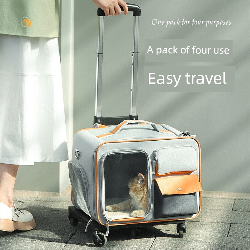 [Labor-Saving] Pet Trolley Bag Cat Bag Outdoor Portable Luggage Small Size Dogs Dog Anti-Stress Cat Backpack