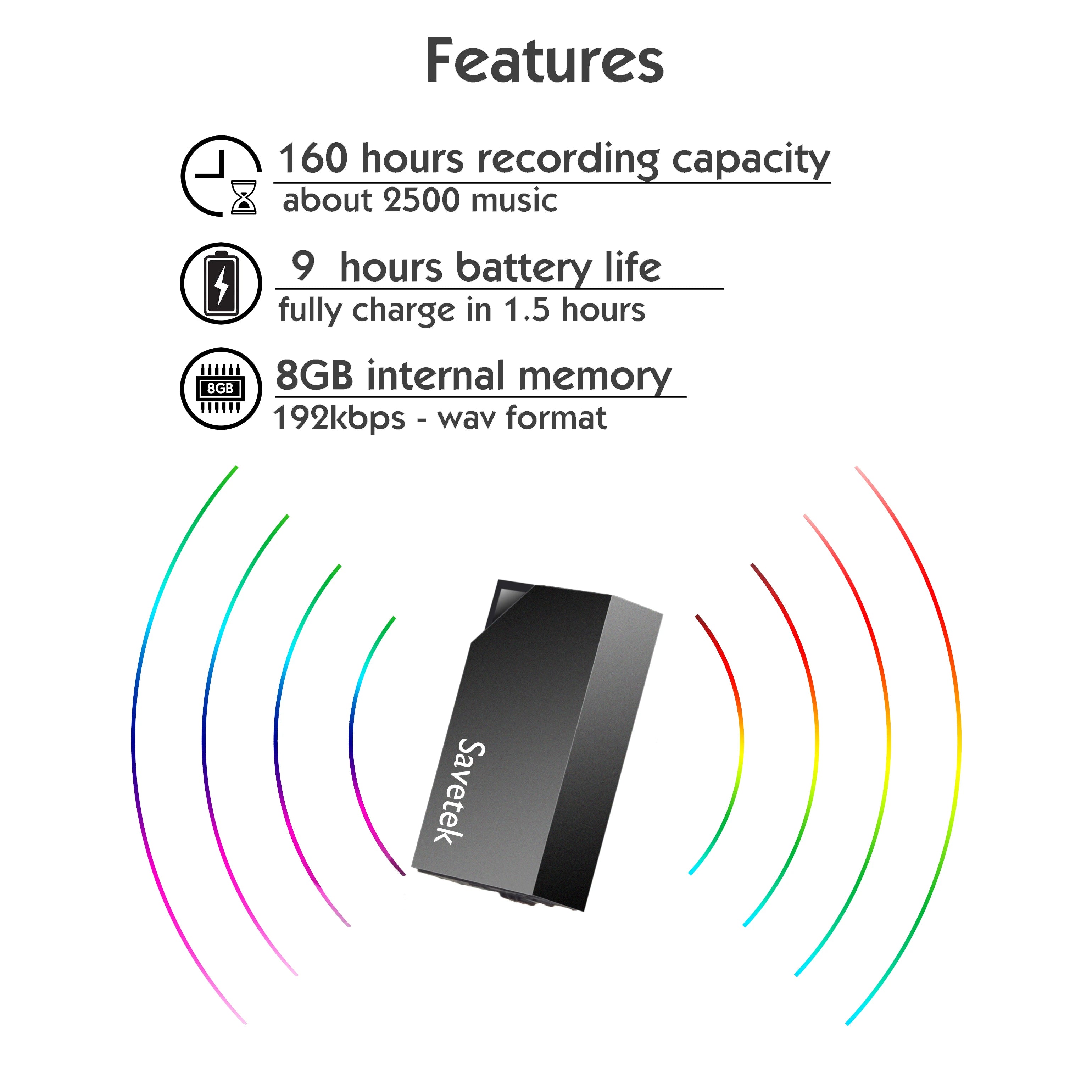 Savetek Mini USB Pen Voice Activated 8GB 32GB 64GB Digital Audio Voice Recorder 192Kbps Recording WAV