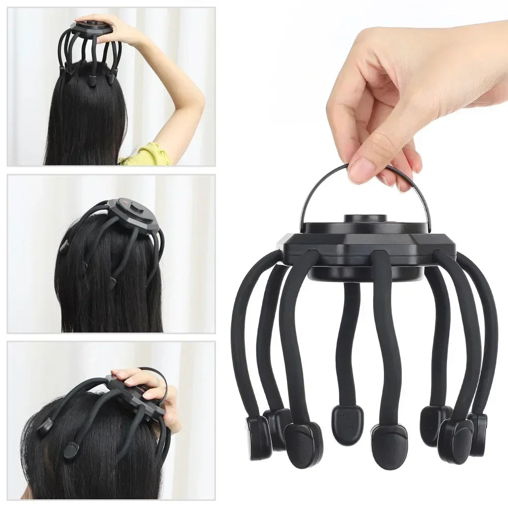 Electric Head Massager Octopus Massager 20 Contracts 5 Modes Scalp Massager 2 Extra Long Contract Red Light Therapy Device