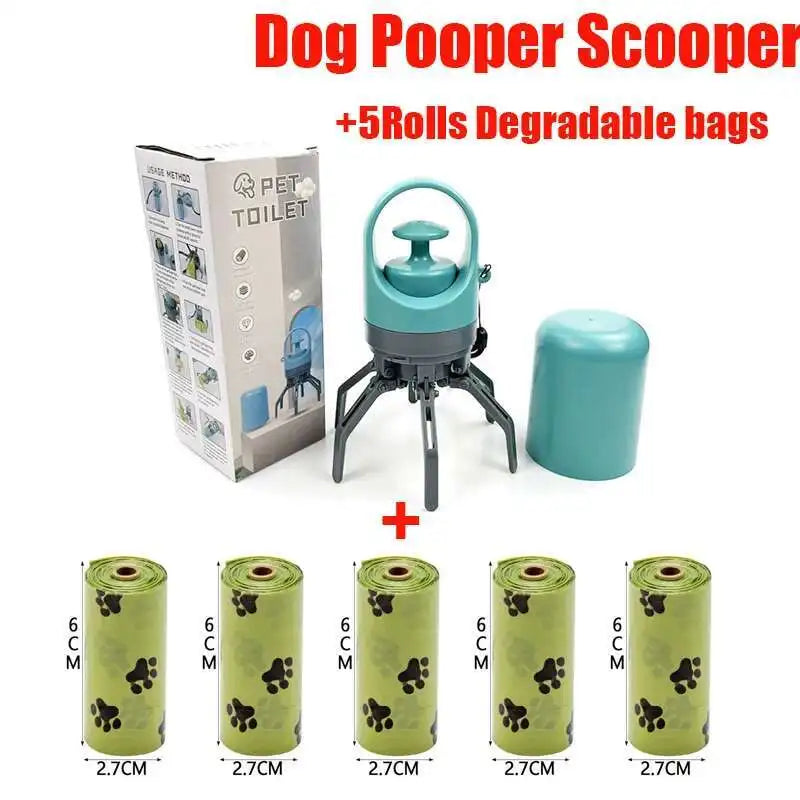 Portable Dog Pooper Scooper Pet Waste Pick-up Outdoor Cleaner Built-in Garbage Bag Handheld Pet Poop Grabber No Touch Design