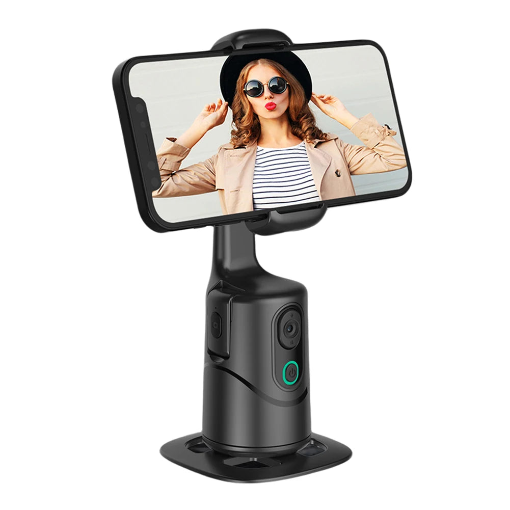 360° Rotating Auto Face Tracking Phone Stand No App Gesture Control Smart Shooting Camera Mount with Selfie Light Remote