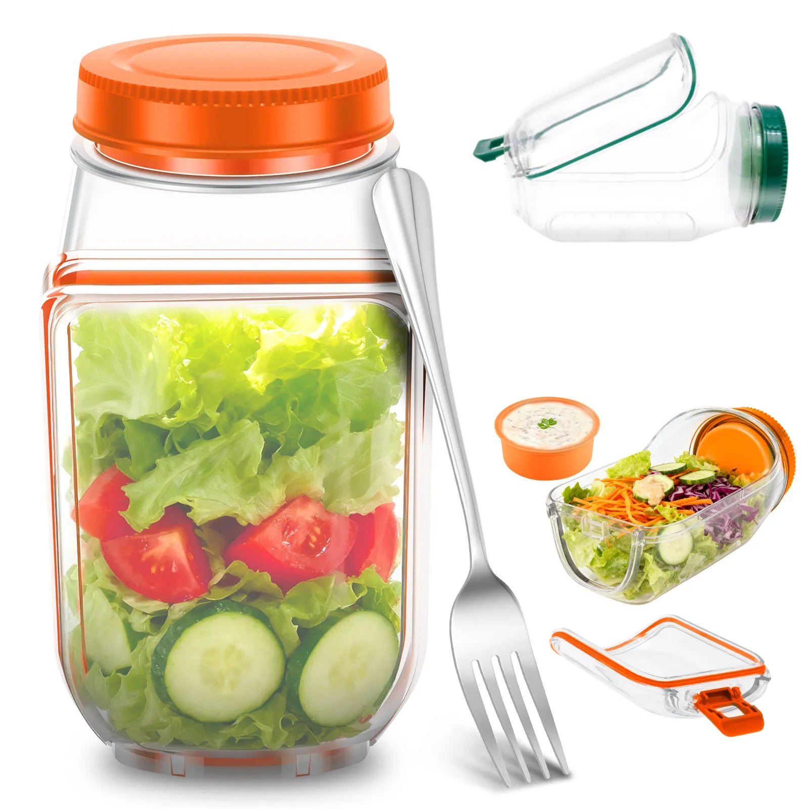 Salad Pod Fruit Vegetable Salad Storage Jar Side Open Portable Container,Home,Office,Travel,Outdoor Salad Container for Lunch