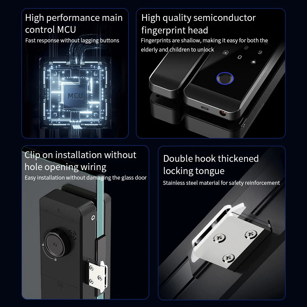 JDS6 TTLOCK APP Sliding Glass/Wood Fingerprint Lock Bluetooth Biometric Electronic Office Password 13.56Mhz RFID Keyless Unlock