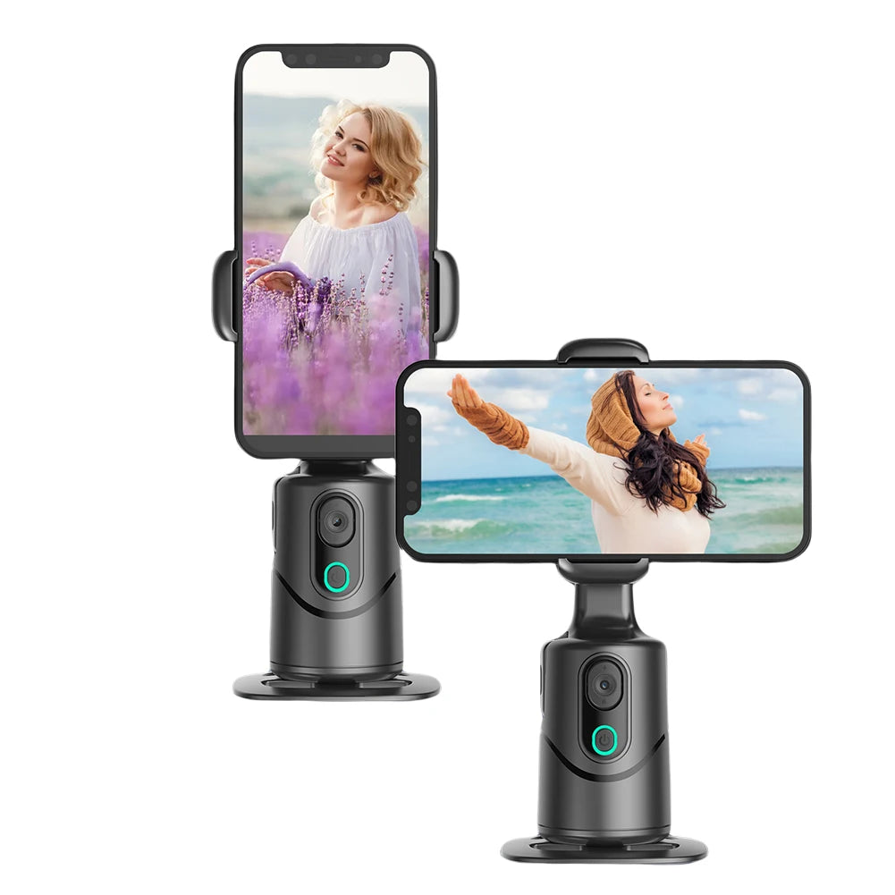360° Rotating Auto Face Tracking Phone Stand No App Gesture Control Smart Shooting Camera Mount with Selfie Light Remote