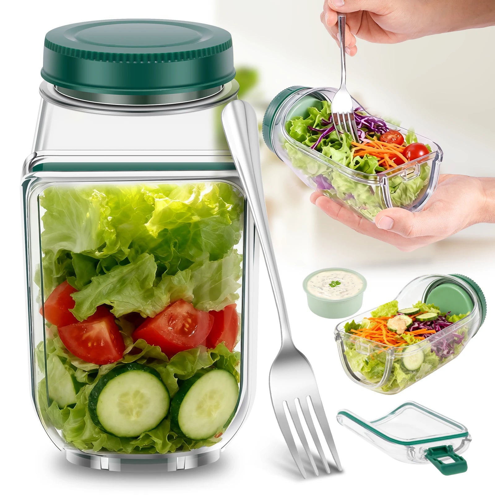 Salad Pod Fruit Vegetable Salad Storage Jar Side Open Portable Container,Home,Office,Travel,Outdoor Salad Container for Lunch