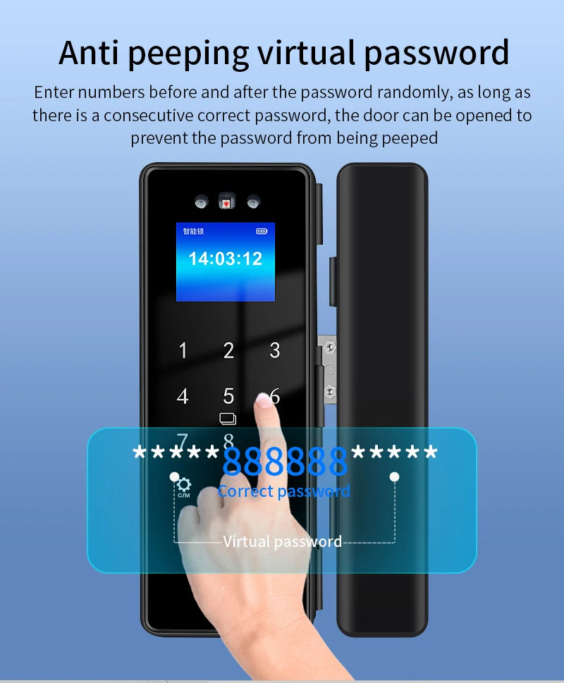 WIFI Tuya 3D Face Recognition  Smart Glass Lock Biometric Electronic Fingerprint Unlock Glass Door Lock Mobile remote Control