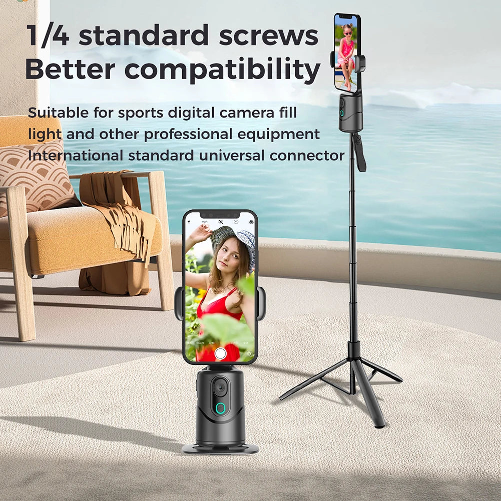 360° Rotating Auto Face Tracking Phone Stand No App Gesture Control Smart Shooting Camera Mount with Selfie Light Remote